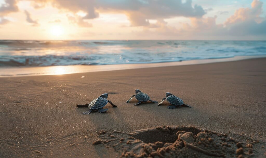 Bébés tortues dans la mer 